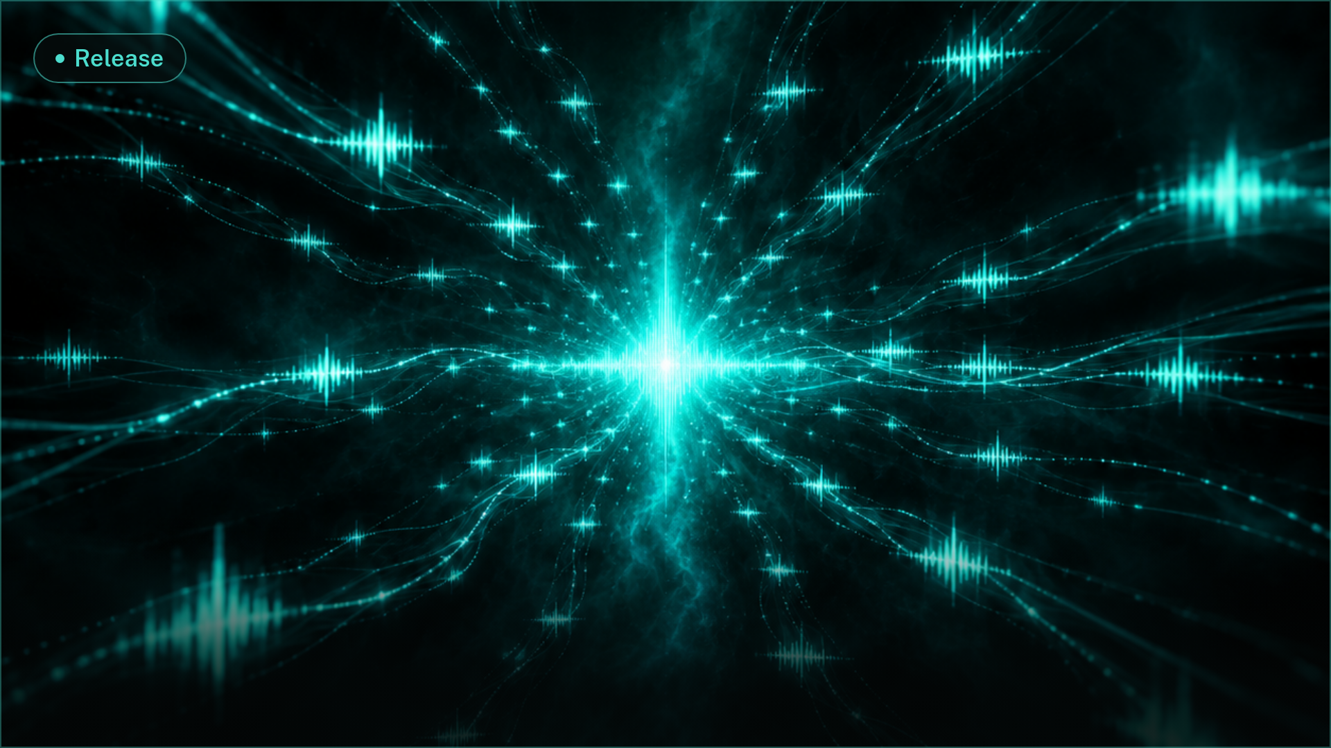 Abstract dark-teal backdrop art of glowing sound-wave glyphs converging into one point of light, representing 13 new voice models arriving on Ropewalk in one batch