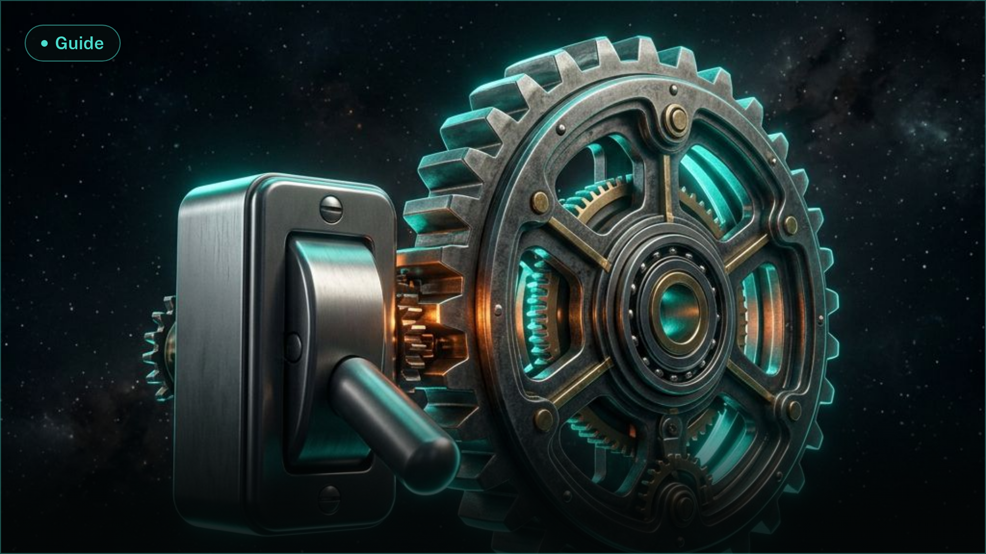 Abstract cluster of glowing dial and slider controls mid-adjustment, dark teal-lit render symbolizing Ropewalk's Generation Settings panel
