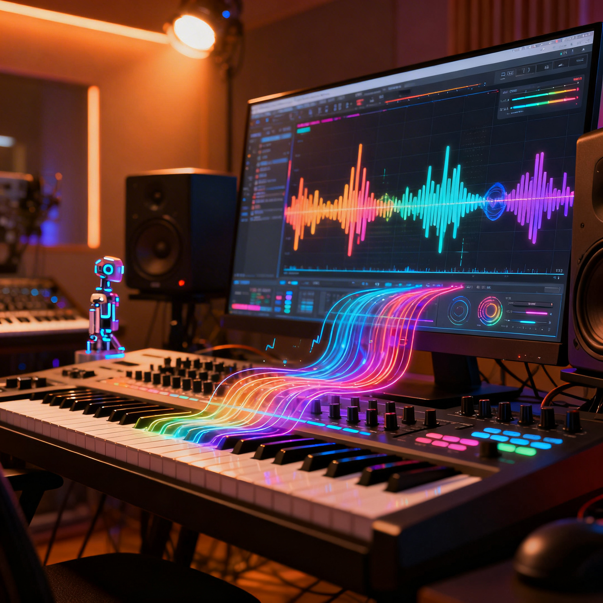 Нейросеть для создания музыки — наушники и звуковые волны